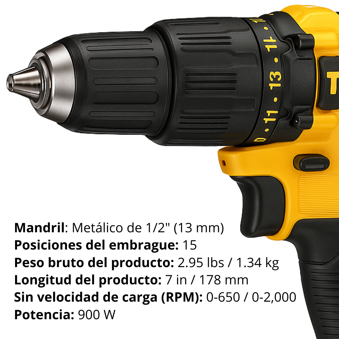 ¡Combo! Taladro DEWALT + 2 Baterías + Kit de Herramientas (46 Pzs)