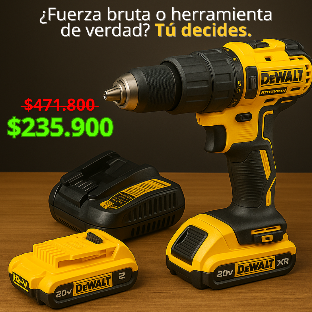¡Combo! Taladro DEWALT + 2 Baterías + Kit de Herramientas (46 Pzs)