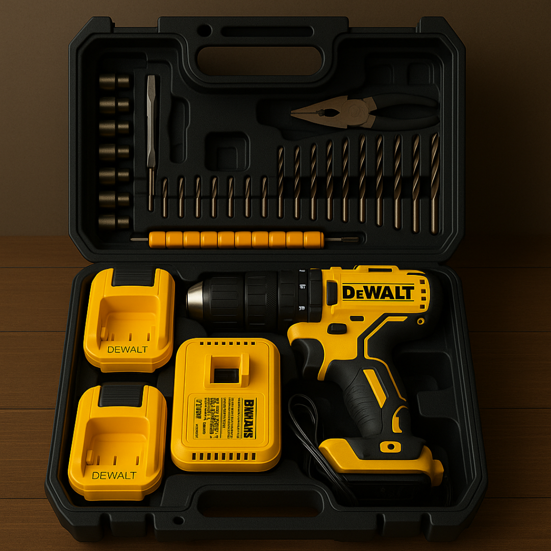 ¡Combo! Taladro DEWALT + 2 Baterías + Kit de Herramientas (46 Pzs)