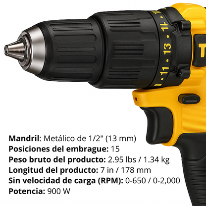 ¡Combo! Taladro DEWALT + 2 Baterías + Kit de Herramientas (46 Pzs)